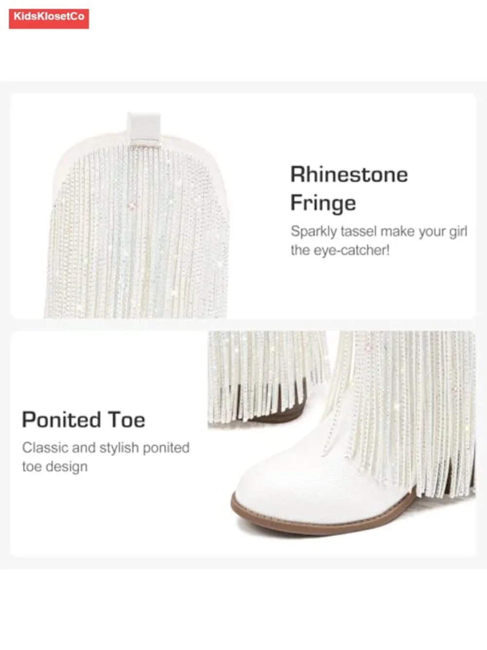 Rhinestone Fringe Cowgirl Boots Girls Mid Calf Pointed Toe Cowboy Boots Toddler